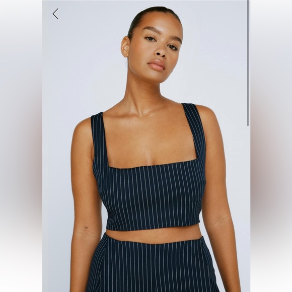 Plus Size Navy Pinstripe Tailored Bralet - Picture 2 of 4